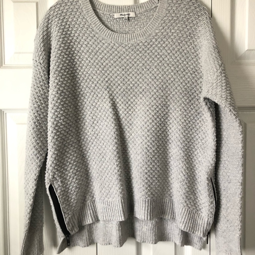 Madewell grey zip waffle knit sweater